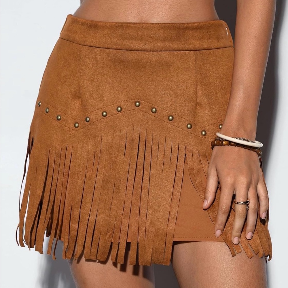 SweatyRocks Fringed Brown Skirt
